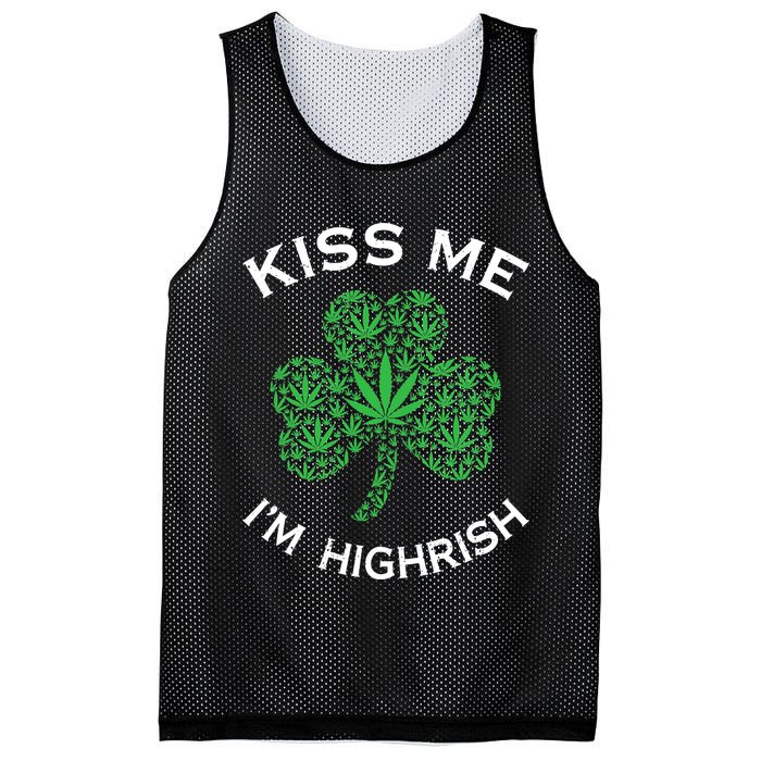 Kiss Me I'm Highrish Clover Marijuana Funny Irish St Patrick Day Mesh Reversible Basketball Jersey Tank