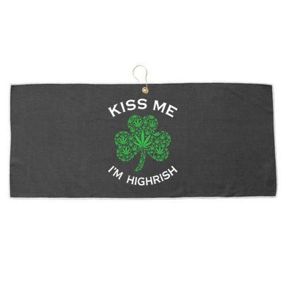 Kiss Me I'm Highrish Clover Marijuana Funny Irish St Patrick Day Large Microfiber Waffle Golf Towel