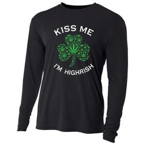 Kiss Me I'm Highrish Clover Marijuana Funny Irish St Patrick Day Cooling Performance Long Sleeve Crew