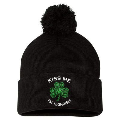 Kiss Me I'm Highrish Clover Marijuana Funny Irish St Patrick Day Pom Pom 12in Knit Beanie