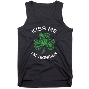 Kiss Me I'm Highrish Clover Marijuana Funny Irish St Patrick Day Tank Top