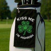 Kiss Me I'm Highrish Clover Marijuana Funny Irish St Patrick Day Golf Towel
