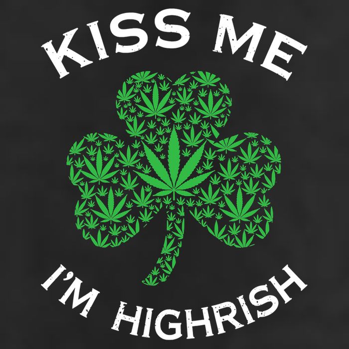 Kiss Me I'm Highrish Clover Marijuana Funny Irish St Patrick Day Golf Towel