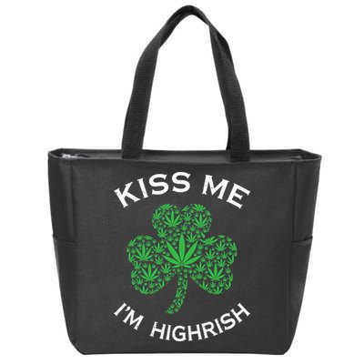 Kiss Me I'm Highrish Clover Marijuana Funny Irish St Patrick Day Zip Tote Bag