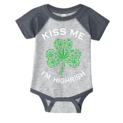 Kiss Me I'm Highrish Clover Marijuana Funny Irish St Patrick Day Infant Baby Jersey Bodysuit