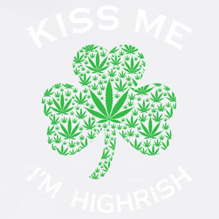 Kiss Me I'm Highrish Clover Marijuana Funny Irish St Patrick Day Garment-Dyed Sweatshirt