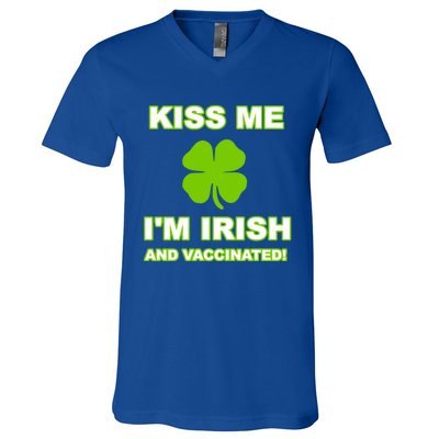 Kiss Me I'm Irish And Vaccinated St Patrick's Day Saint Gift V-Neck T-Shirt