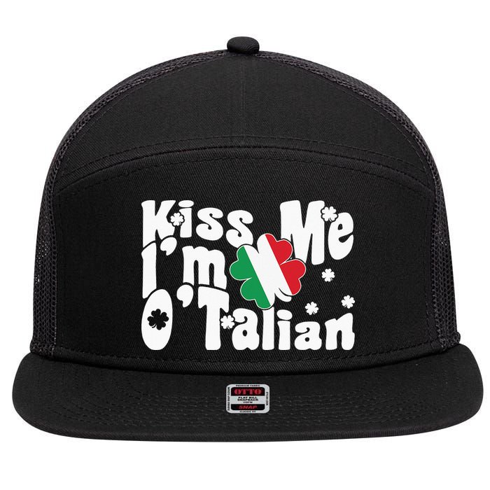 Kiss Me I'm O'Talian Funny Italian St Patrick's Day 7 Panel Mesh Trucker Snapback Hat