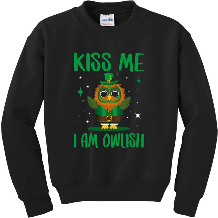 Kiss Me I'm Owlish Saint Patrick Day Gift Kids Sweatshirt