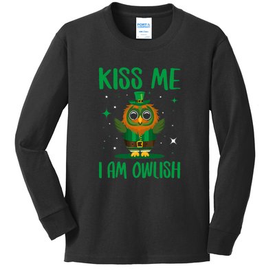 Kiss Me I'm Owlish Saint Patrick Day Gift Kids Long Sleeve Shirt