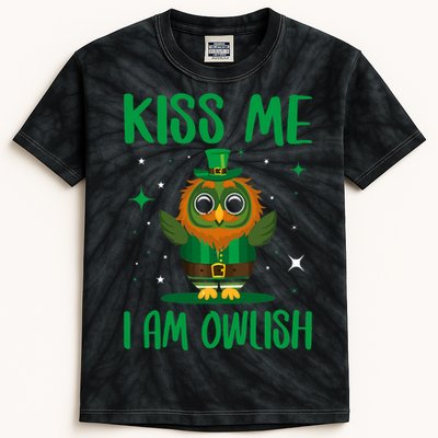 Kiss Me I'm Owlish Saint Patrick Day Gift Kids Tie-Dye T-Shirt