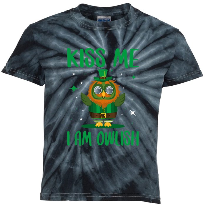 Kiss Me I'm Owlish Saint Patrick Day Gift Kids Tie-Dye T-Shirt