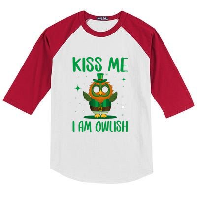 Kiss Me I'm Owlish Saint Patrick Day Gift Kids Colorblock Raglan Jersey