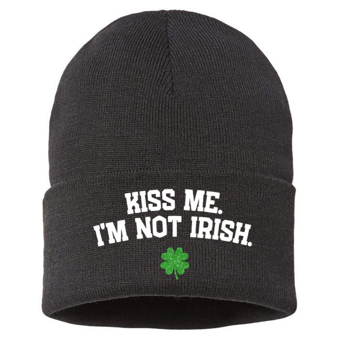 Kiss Me I'm Not Irish St Patricks Day Gifts Shamrock Sustainable Knit Beanie