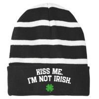 Kiss Me I'm Not Irish St Patricks Day Gifts Shamrock Striped Beanie with Solid Band