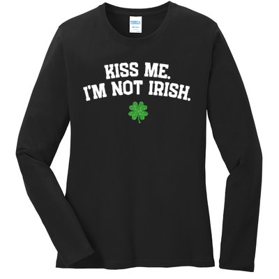 Kiss Me I'm Not Irish St Patricks Day Gifts Shamrock Ladies Long Sleeve Shirt