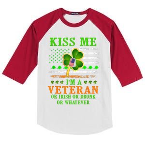 Kiss Mee I'm A Veteran Or Irish Or Drunk St Patrick's Day Kids Colorblock Raglan Jersey