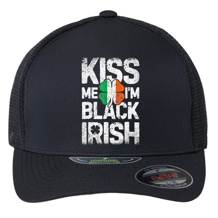 Kiss Mee I'm Black Irish St. Patricks Day Quote Flexfit Unipanel Trucker Cap