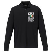 Kiss Mee I'm Black Irish St. Patricks Day Quote Performance Long Sleeve Polo