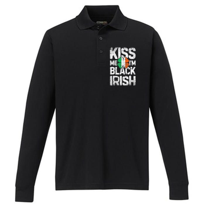 Kiss Mee I'm Black Irish St. Patricks Day Quote Performance Long Sleeve Polo