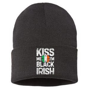 Kiss Mee I'm Black Irish St. Patricks Day Quote Sustainable Knit Beanie