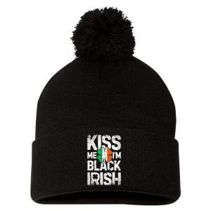 Kiss Mee I'm Black Irish St. Patricks Day Quote Pom Pom 12in Knit Beanie