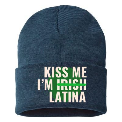 Kiss Me I’M Irish Latina Funny Hispanic St Patricks Day Sustainable Knit Beanie