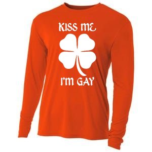 Kiss Me I’M Gay Four Leaf Clover Funny St Patricks Day Cooling Performance Long Sleeve Crew