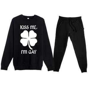 Kiss Me I’M Gay Four Leaf Clover Funny St Patricks Day Premium Crewneck Sweatsuit Set