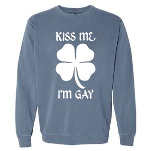 Kiss Me I’M Gay Four Leaf Clover Funny St Patricks Day Garment-Dyed Sweatshirt