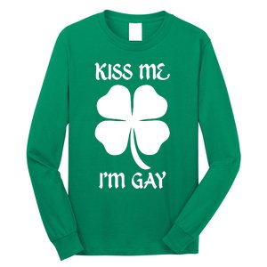 Kiss Me I’M Gay Four Leaf Clover Funny St Patricks Day Long Sleeve Shirt