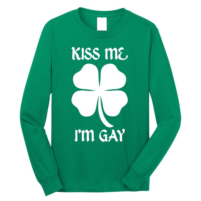 Kiss Me I’M Gay Four Leaf Clover Funny St Patricks Day Long Sleeve Shirt