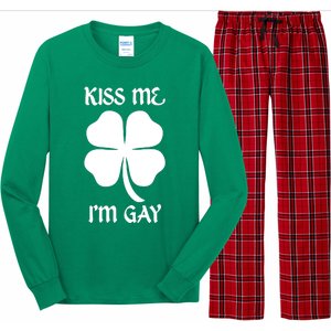 Kiss Me I’M Gay Four Leaf Clover Funny St Patricks Day Long Sleeve Pajama Set