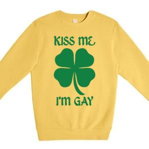 Kiss Me I’M Gay Four Leaf Clover Funny St Patricks Day Premium Crewneck Sweatshirt