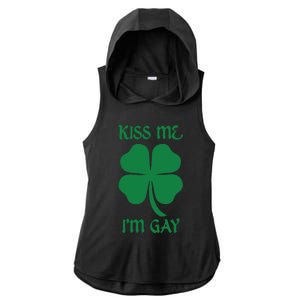 Kiss Me I’M Gay Four Leaf Clover Funny St Patricks Day Ladies PosiCharge Tri-Blend Wicking Draft Hoodie Tank