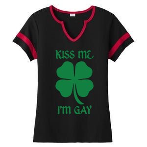 Kiss Me I’M Gay Four Leaf Clover Funny St Patricks Day Ladies Halftime Notch Neck Tee