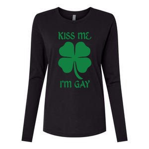 Kiss Me I’M Gay Four Leaf Clover Funny St Patricks Day Womens Cotton Relaxed Long Sleeve T-Shirt