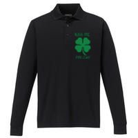 Kiss Me I’M Gay Four Leaf Clover Funny St Patricks Day Performance Long Sleeve Polo