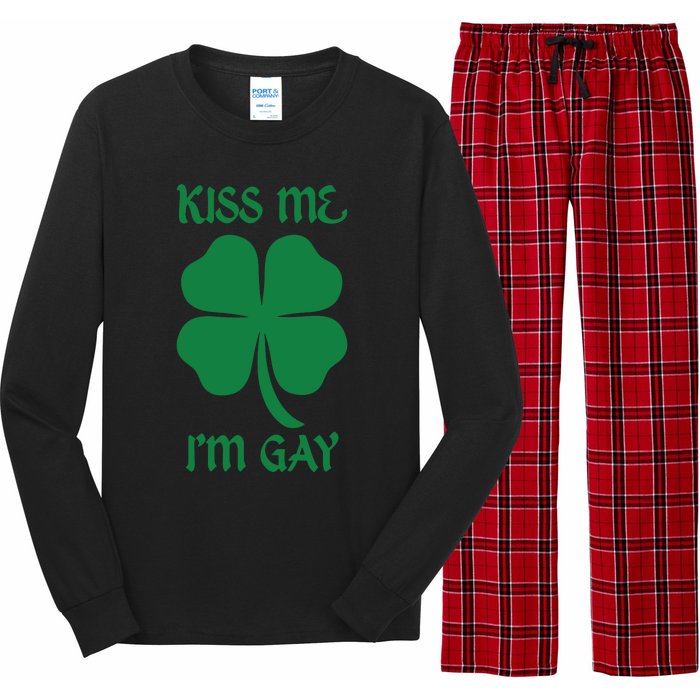 Kiss Me I’M Gay Four Leaf Clover Funny St Patricks Day Long Sleeve Pajama Set