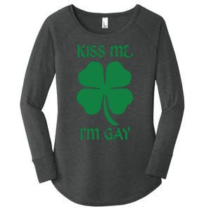 Kiss Me I’M Gay Four Leaf Clover Funny St Patricks Day Women's Perfect Tri Tunic Long Sleeve Shirt