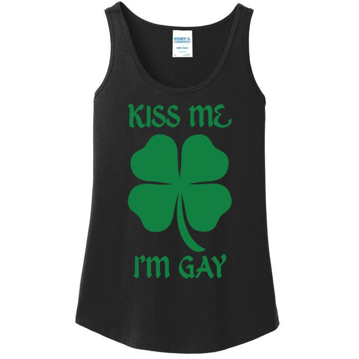 Kiss Me I’M Gay Four Leaf Clover Funny St Patricks Day Ladies Essential Tank