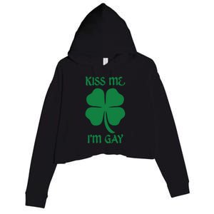 Kiss Me I’M Gay Four Leaf Clover Funny St Patricks Day Crop Fleece Hoodie