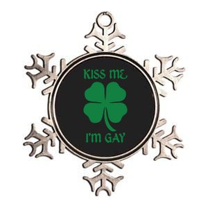 Kiss Me I’M Gay Four Leaf Clover Funny St Patricks Day Metallic Star Ornament