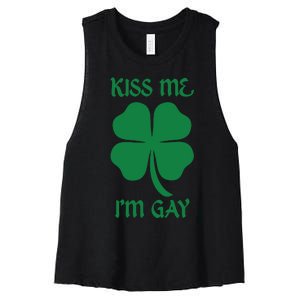 Kiss Me I’M Gay Four Leaf Clover Funny St Patricks Day Women's Racerback Cropped Tank