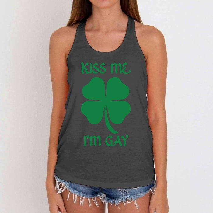 Kiss Me I’M Gay Four Leaf Clover Funny St Patricks Day Women's Knotted Racerback Tank