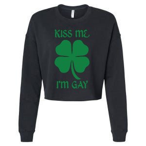 Kiss Me I’M Gay Four Leaf Clover Funny St Patricks Day Cropped Pullover Crew