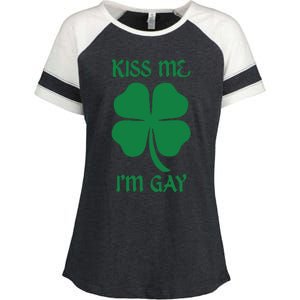 Kiss Me I’M Gay Four Leaf Clover Funny St Patricks Day Enza Ladies Jersey Colorblock Tee