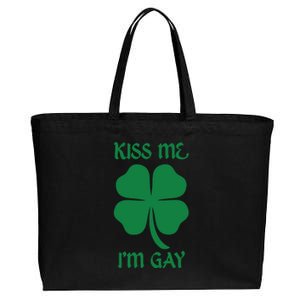 Kiss Me I’M Gay Four Leaf Clover Funny St Patricks Day Cotton Canvas Jumbo Tote