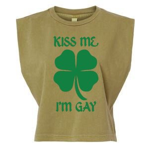 Kiss Me I’M Gay Four Leaf Clover Funny St Patricks Day Garment-Dyed Women's Muscle Tee