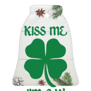 Kiss Me I’M Gay Four Leaf Clover Funny St Patricks Day Ceramic Bell Ornament